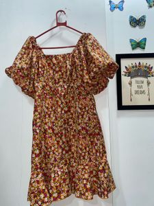 Floral Puff Sleeve Square Neck Dress