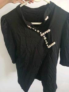 Chic Korean Style top with Pearl Embellishments
