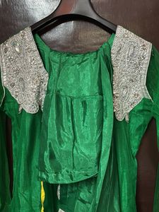 Green anarkali Set with Silver Embellishm