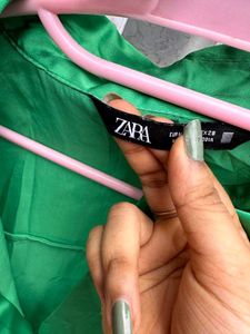 Emerald Satin Button-Up Blouse