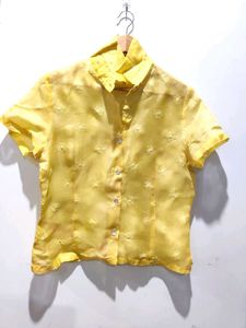 Yellow Embroidered Silk Top