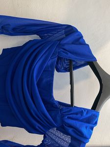 Stunning Blue Ruched Mesh Top