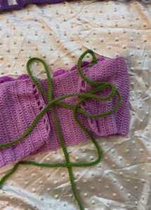 Handmade Crochet Lavender Gown with Flower Appliqu