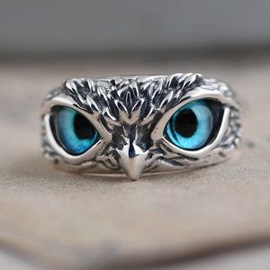 Silver Blue Eyes Owl Adjustable Ring