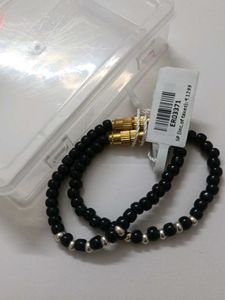 Black Beaded Anklets with Silver Accents