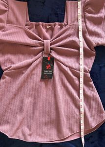 Peach Ruched Top with Ruffle Sleeves