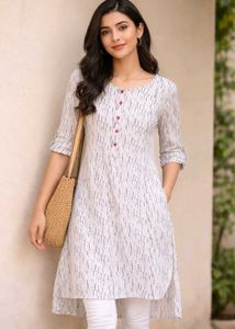 Elegant Striped White Cotton Kurta