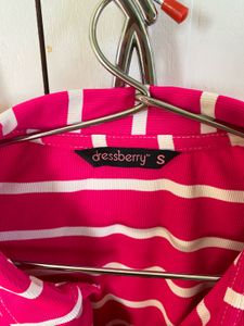 Pink &amp; White Striped Collared Top