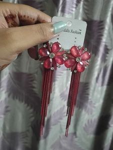 Red Flower Tassel Earrings