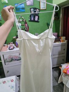 URBANIC Elegant White Cowl Neck Midi Dress