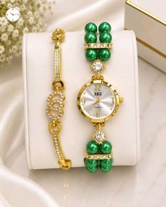 Elegant Gold Pearl Watch &amp; Bracelet Set