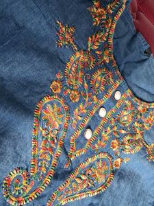 Embroidered Denim Kurta