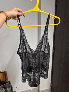 Black Lace Bra Thong Body