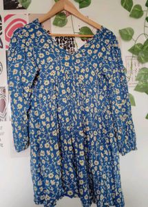 Blue Floral Print Mini Dress