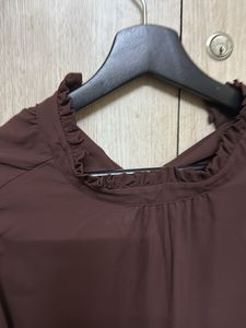 Elegant Brown Ruffle Neck Top