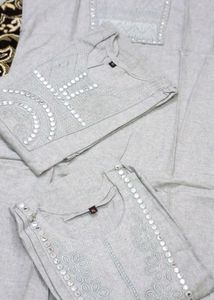 Kurti Grey 1 mirror &amp; Embroidery work/fancy/