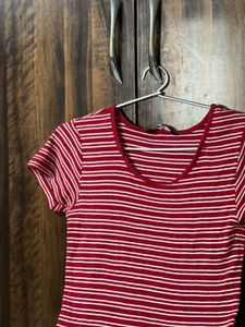 Jealous 21 Red Round Neck Striped womens T-Shirt