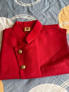 Manyavar Red Nehru Jacket with Gold Buttons