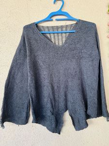 Stylish Grey Knit Sweater Top