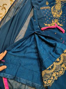 Beautiful Blue Kurta Set with Gold Embroidery
