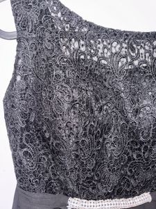 Elegant Black Lace Dress with Embellished Waist
