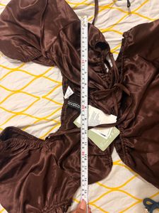 Chic Brown Satin Cutout Dress