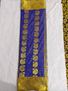 Exquisite Blue &amp; Gold Silk Saree