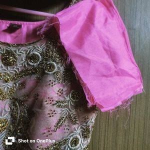Pink Embellished heavy dress with sleeves for atta