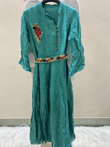 Boho Embroidered Teal Maxi Dress
