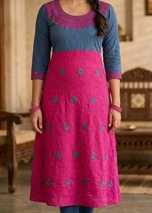 Free Delivery Elegant Kurta with Pink Embelli