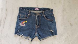 Cute Denim Shorts with Rainbow Patch