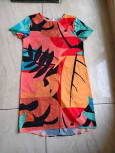 Vibrant Leaf Print A-Line Dress