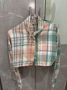 Cropped Plaid Button-Up Shirt