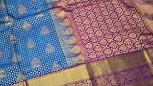 Blue Silk Saree with Gold Border