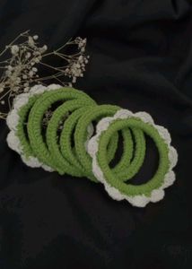 crochet bangles( white and green colour) + freebie