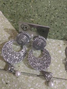 Oxidized Silver Mirror Jhumka Earrings