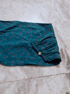 Teal Leaf Print Top (Pluse Size)