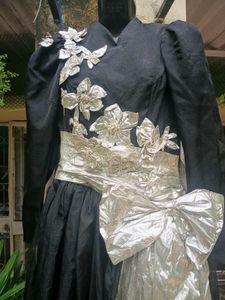 Vintage Couture Black &amp; Silver A line Gown