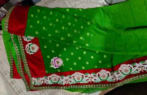 Green Embellished Saree With Heavy Border