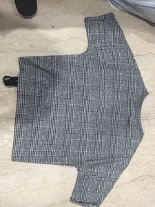Grey Plaid Lace-Up Top