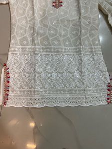 Elegant White Chikankari Kurta with Sequins