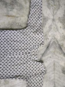 White Kurta with Black Leaf Print
