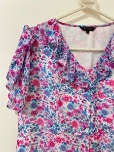 Floral Print Buttoned Midi Dress with Ruffles