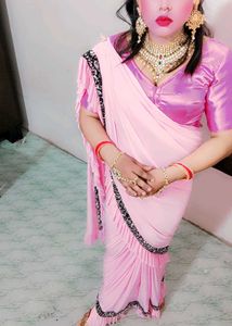 Stunning Pink Ruffled Saree reddy to wear