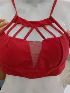 Red Cage-Neck Strappy Sports Bra