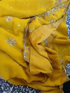 Embroidered Yellow Saree