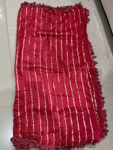 Vibrant red Striped Dupatta with Tassels