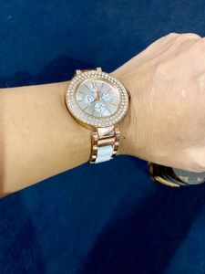 Elegant White Gold Watch with Crystal Accents