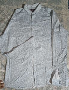 Men's Grey Leaf Print Full Sleeve Shirt