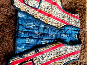 Quilted Nehru Jacket with Block Print